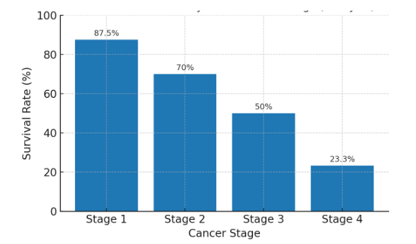 5-year survival rates by breast cancer stage in Malaysia