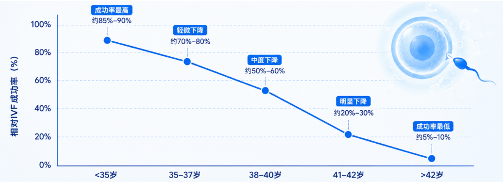 女性年龄与试管婴儿IVF成功趋势关系图