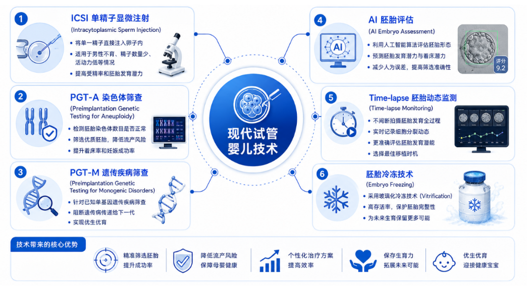 现代试管婴儿技术已从传统-IVF-扩展至-AI-辅助评估、遗传筛查及胚胎动态监测
